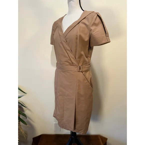 REISS | Quiet Luxury Wrap-Style Belted Dress | Camel Neutral | US 8 - Picture 2 of 11